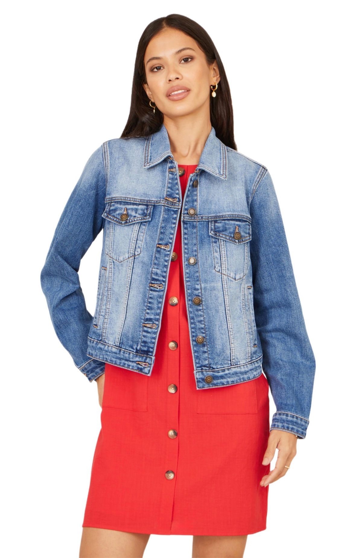 Yumi Women’s Stretch Washed Denim Jacket – Blue Yumi Women’s Stretch Washed Denim Jacket – Blue