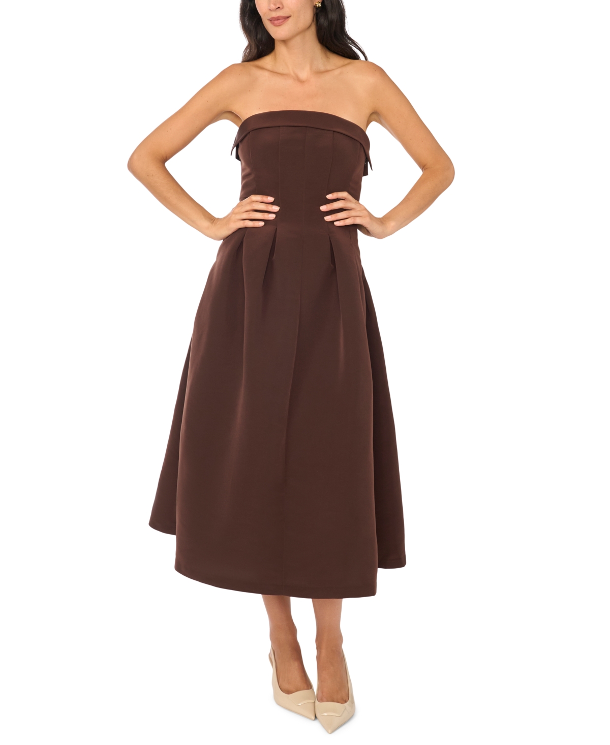 Parker Women’s Fit & Flare Pleated Strapless Midi Dress – Coffee Bean Parker Women’s Fit & Flare Pleated Strapless Midi Dress – Coffee Bean