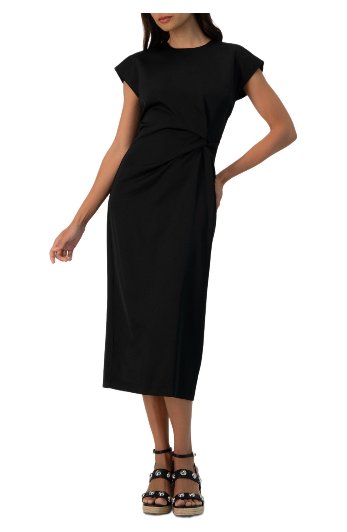 Ivonne Women’s Off-Shoulder Straight Satin Dress with Side Knot – Black Ivonne Women’s Off-Shoulder Straight Satin Dress with Side Knot – Black