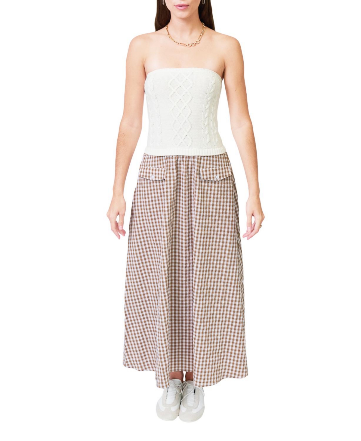 Central Park West Women’s Laurel Cable Gingham Two for Dress – Brown