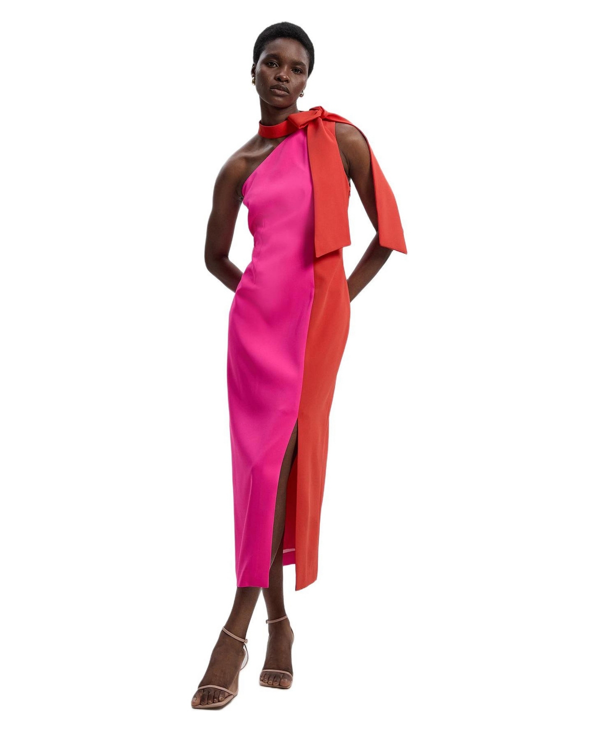 Karen Millen Women’s Soft Tailored Bow Tie-Neck Midi Dress – Pink Karen Millen Women’s Soft Tailored Bow Tie-Neck Midi Dress – Pink