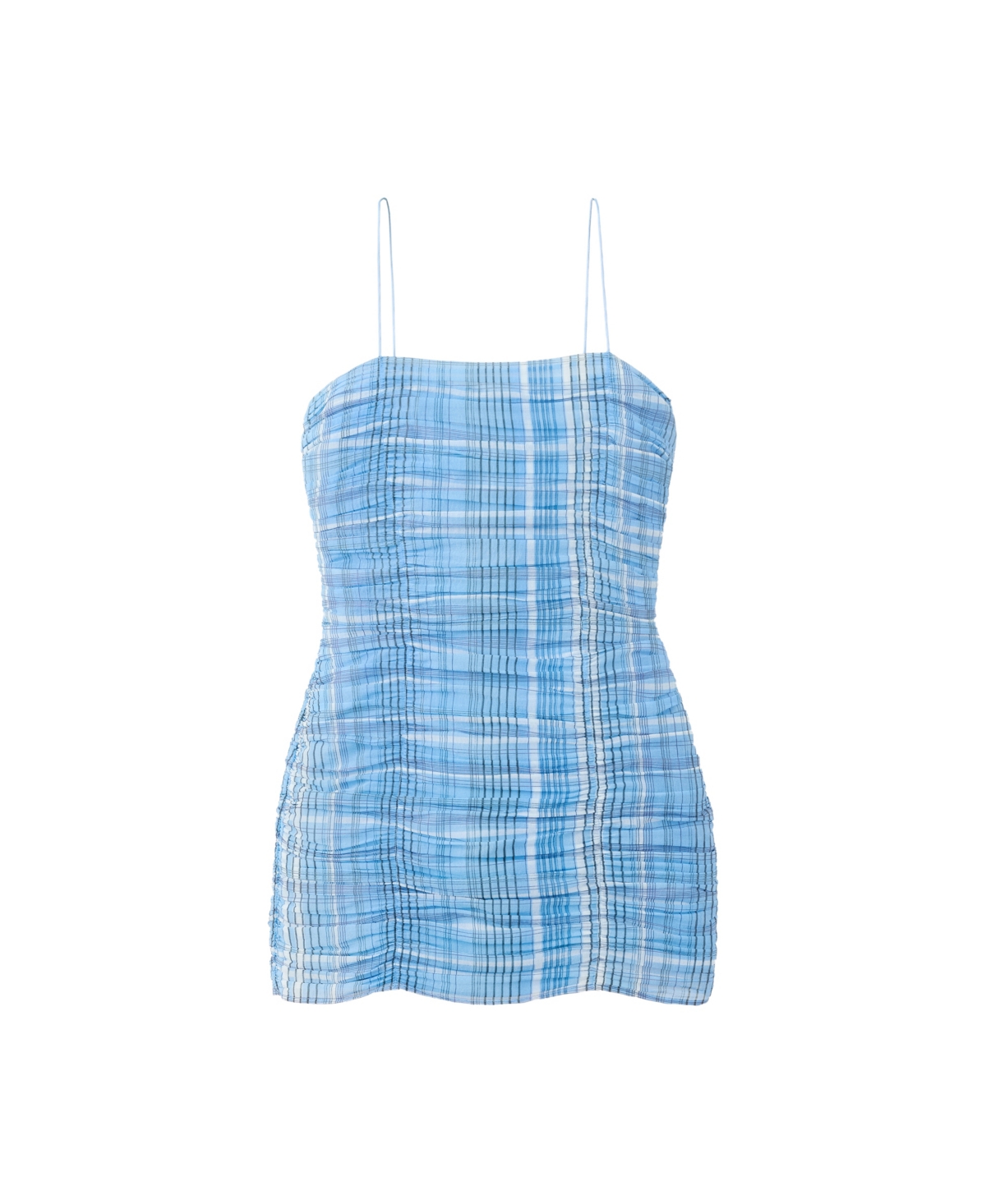 Mango Women’s Plaid Ruched Strapless Mini Dress – Blue