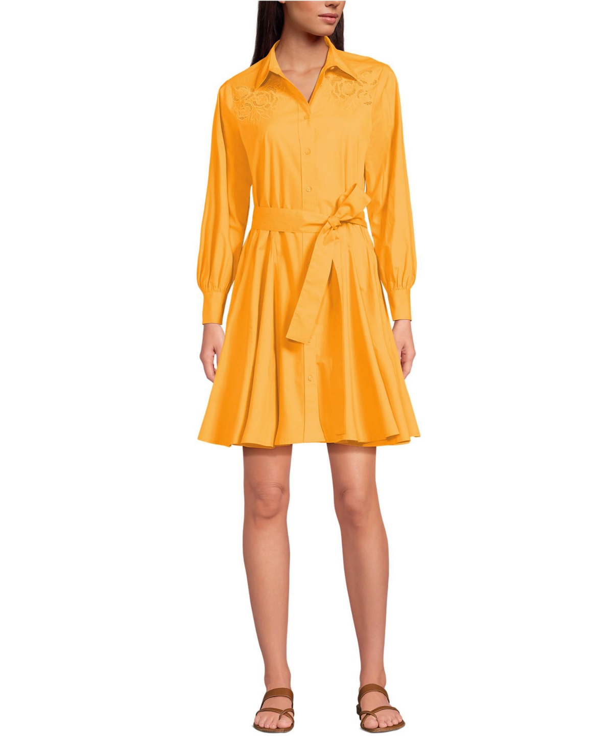 Lands’ End Women’s Embroidered Poplin Button Front Dress with Godets – Sweet mango Lands’ End Women’s Embroidered Poplin Button Front Dress with Godets – Sweet mango
