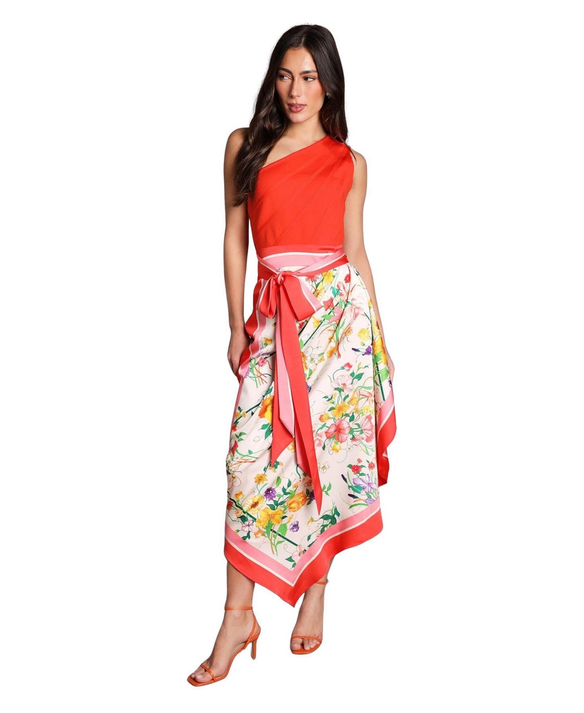 Coast Women’s Bandage One Shoulder Printed Midi Dress – coral-red