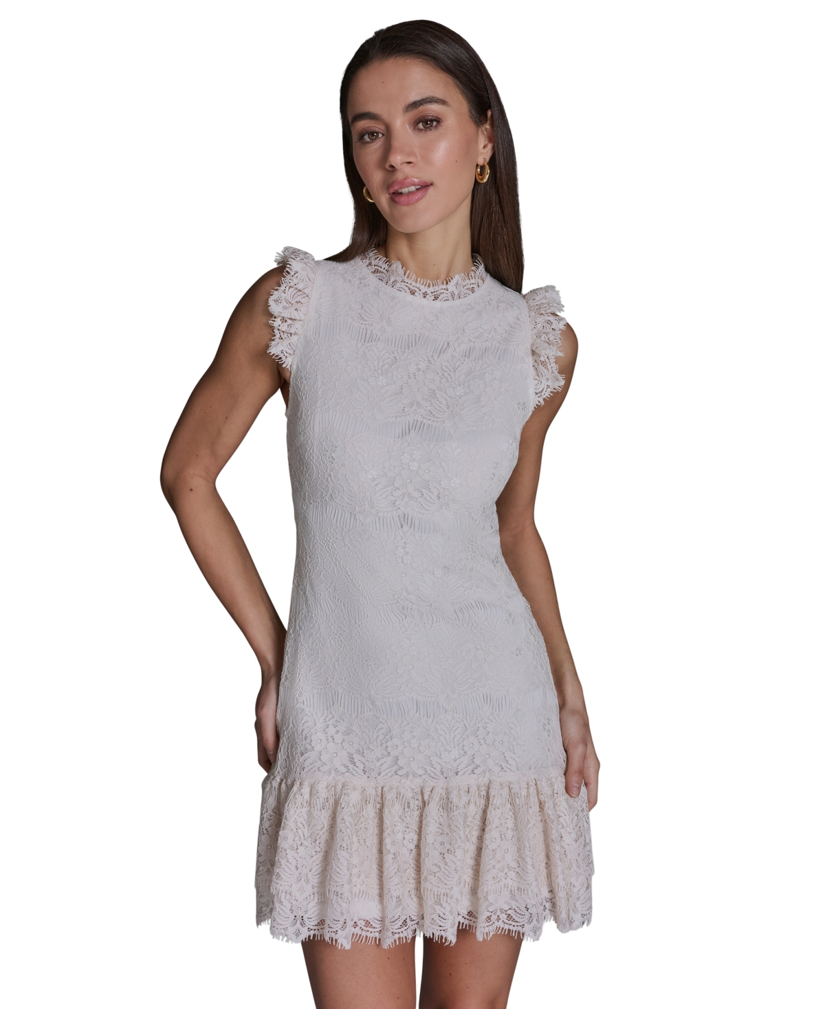 Bcbg Women’s Floral Lace Ruffle Hem Shift Dress – Whisper White Bcbg Women’s Floral Lace Ruffle Hem Shift Dress – Whisper White