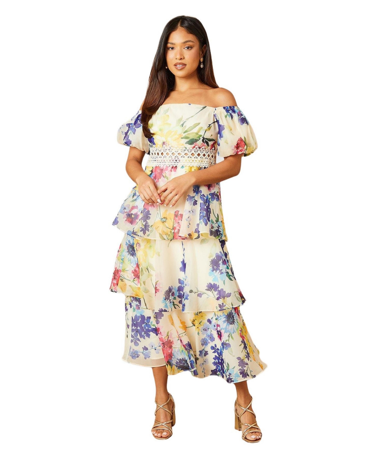 Oasis Women’s Floral Bardot Midi Dress – Multi Oasis Women’s Floral Bardot Midi Dress – Multi