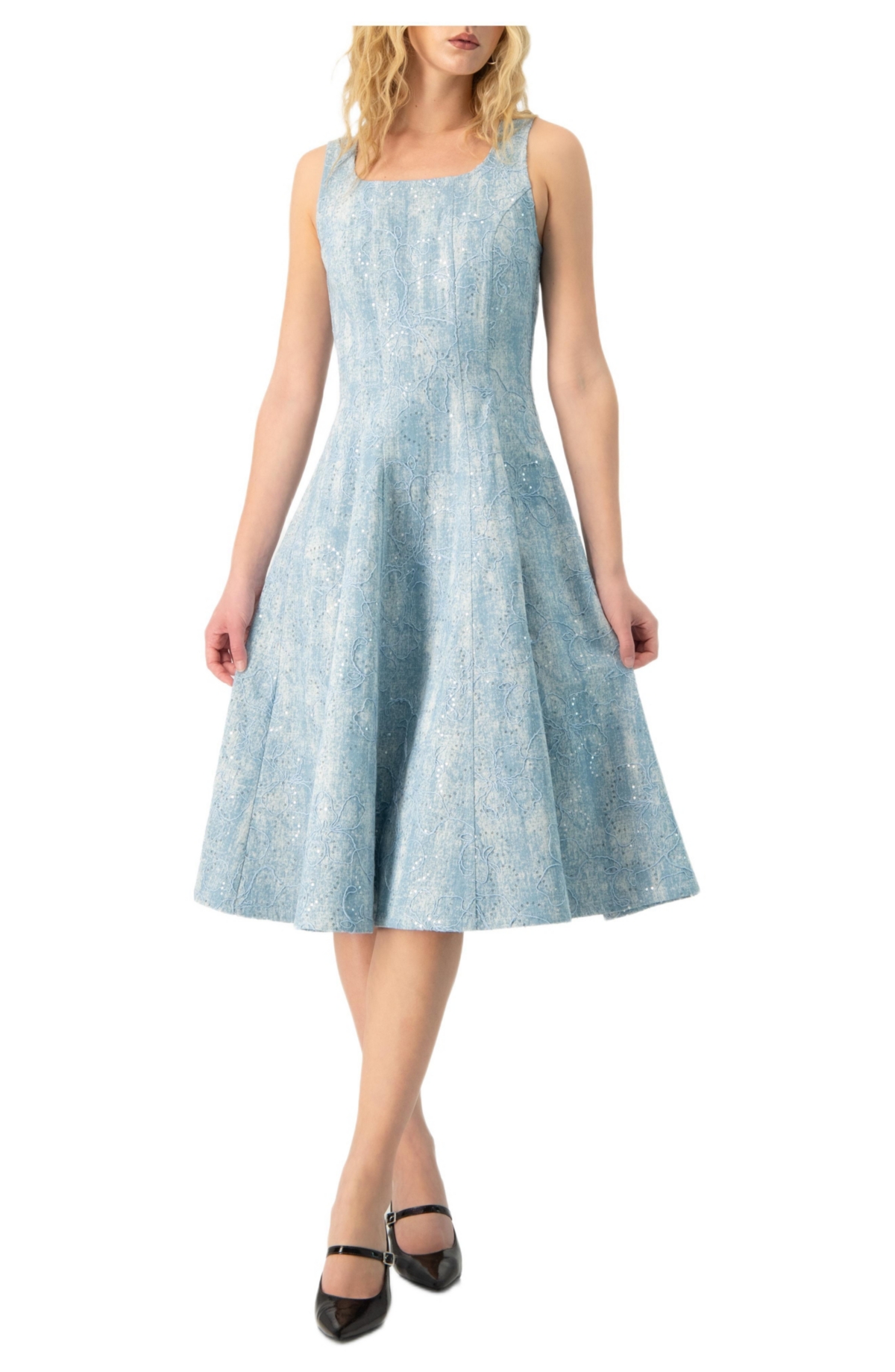 Ivonne Women’s Square Neck Midi Denim Dress – Blue Ivonne Women’s Square Neck Midi Denim Dress – Blue