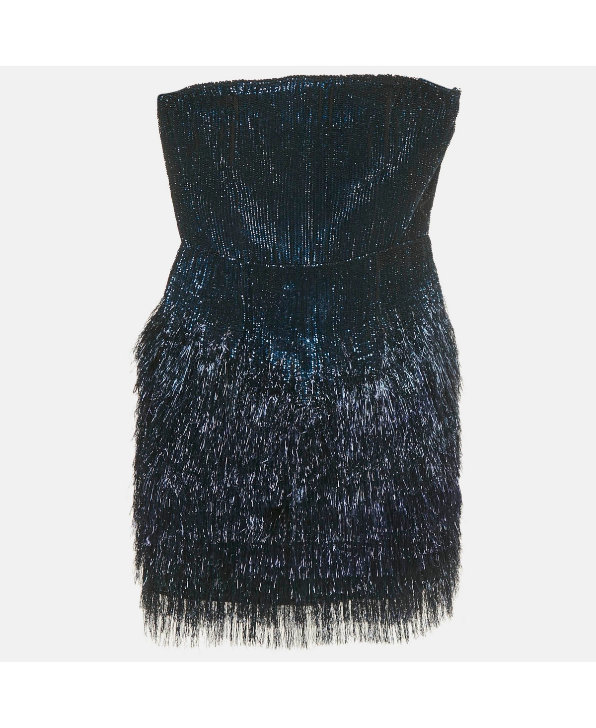 Pre-Owned Roberto Cavalli Women’s Blue Sequin And Lurex Fringed Strapless Mini Dress Pre-Owned Roberto Cavalli Women’s Blue Sequin And Lurex Fringed Strapless Mini Dress