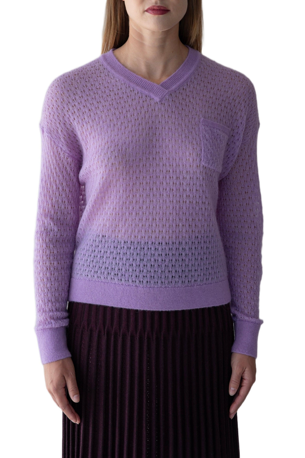 Sskein Women’s Lacey Pointelle Pullover Sweater – Iris