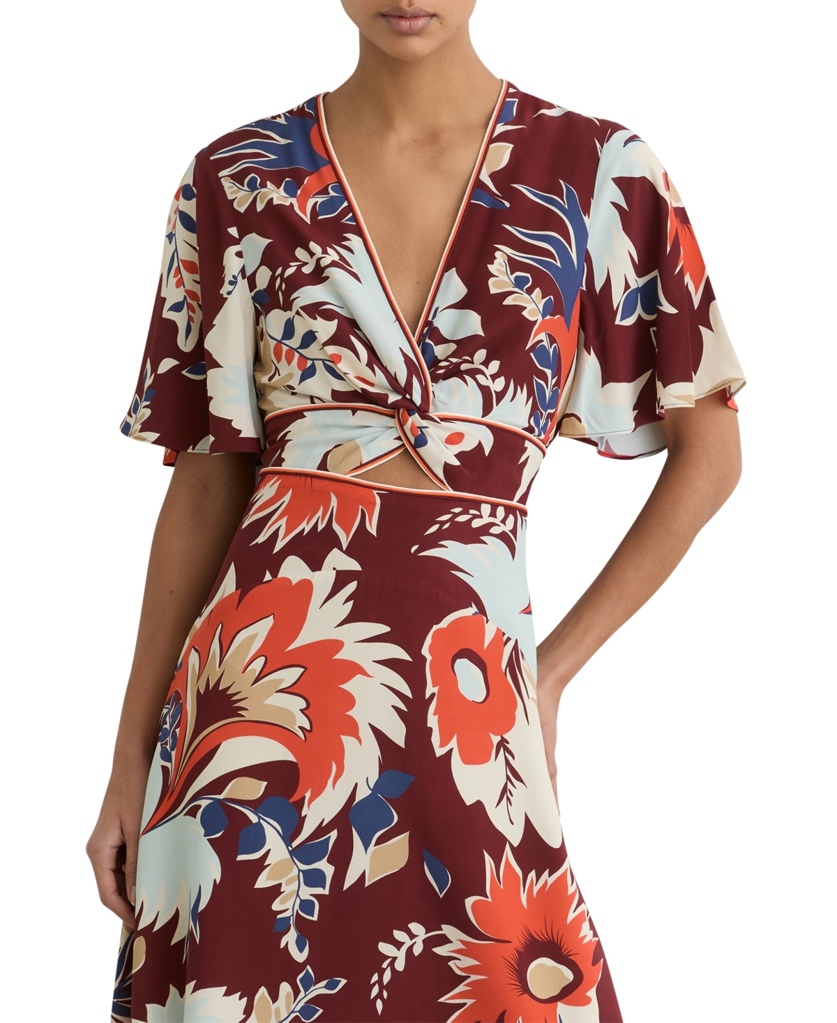 Reiss Women’s Floral-Print Cut-Out Midi Dress – Burgundy Reiss Women’s Floral-Print Cut-Out Midi Dress – Burgundy