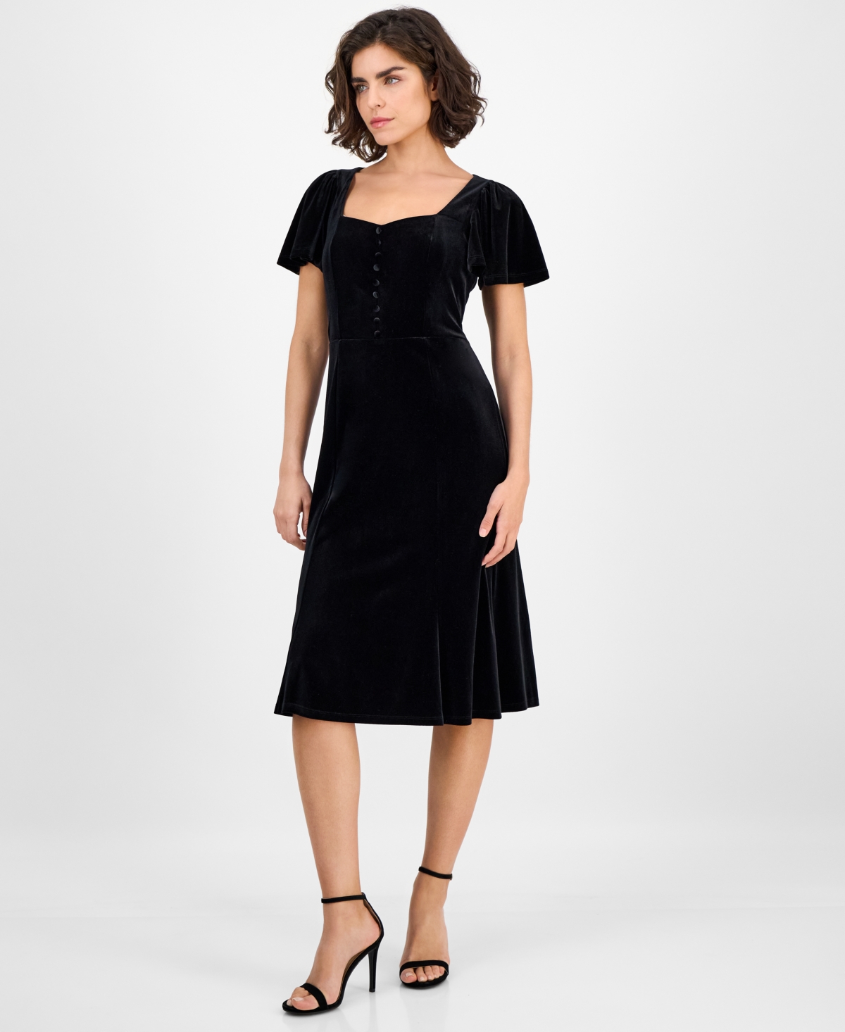 Anne Klein Women’s Sweetheart-Neck Puff Sleeve Velvet Midi Dress – Anne Black Anne Klein Women’s Sweetheart-Neck Puff Sleeve Velvet Midi Dress – Anne Black