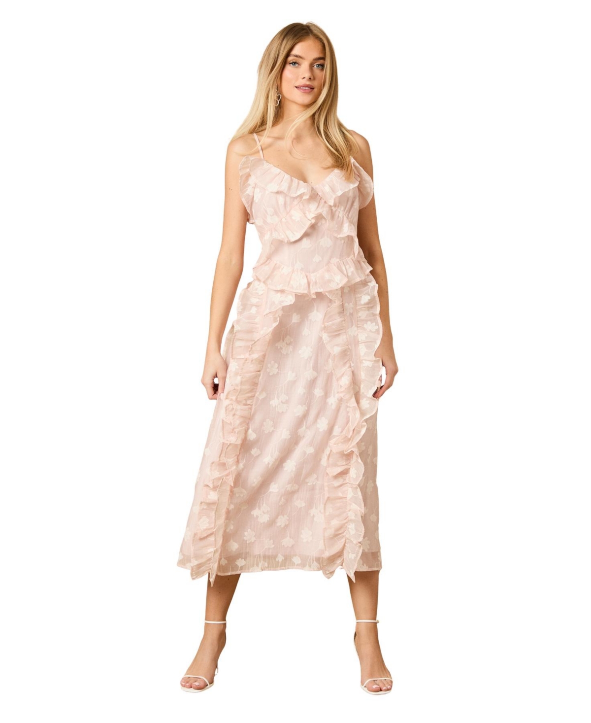 Oasis Women’s Ruffle Front V-Neck Strappy Midi Dress – Pink Oasis Women’s Ruffle Front V-Neck Strappy Midi Dress – Pink