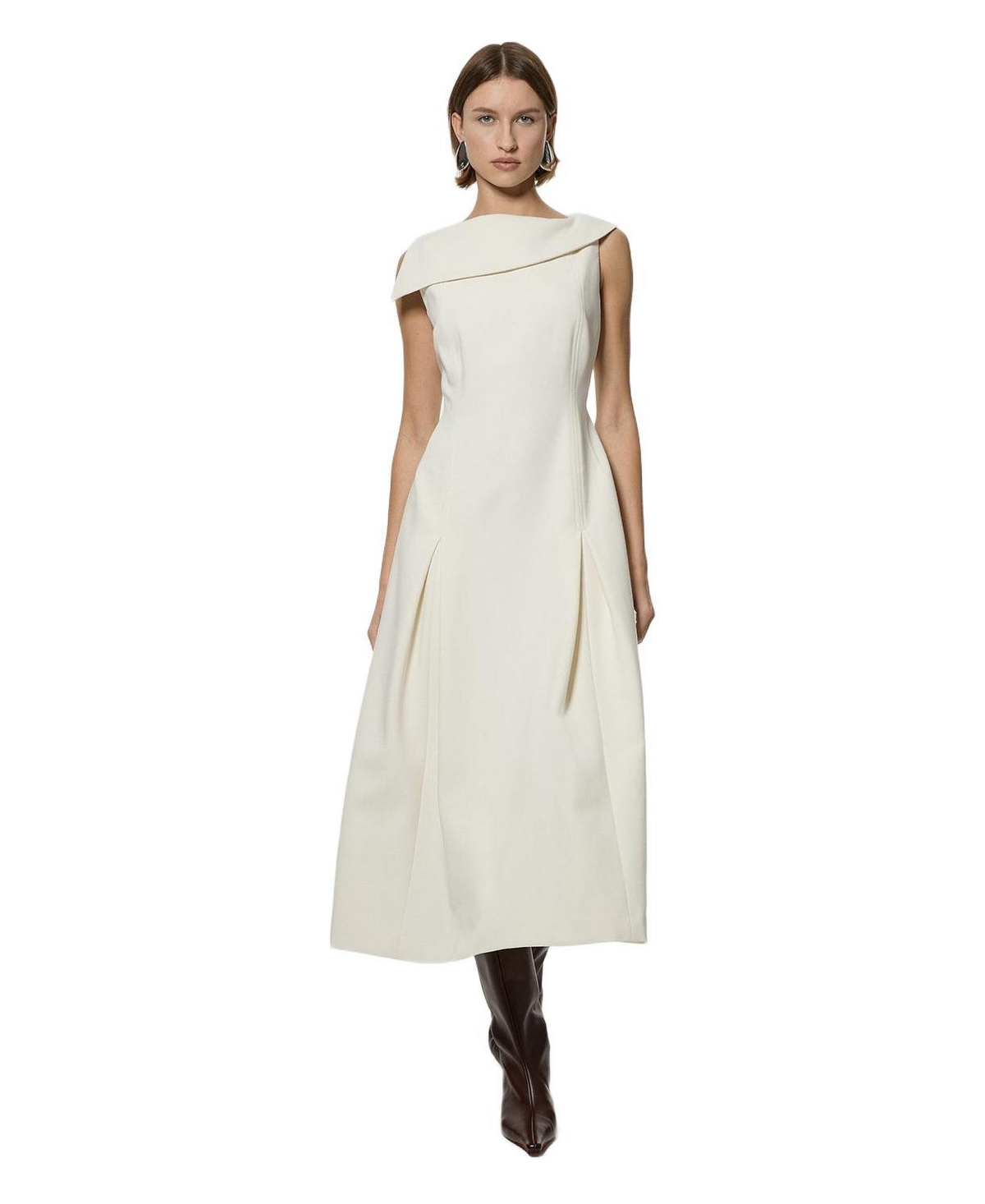 Karen Millen Women’s Asymmetric Neck Tailored Dress – Ivory