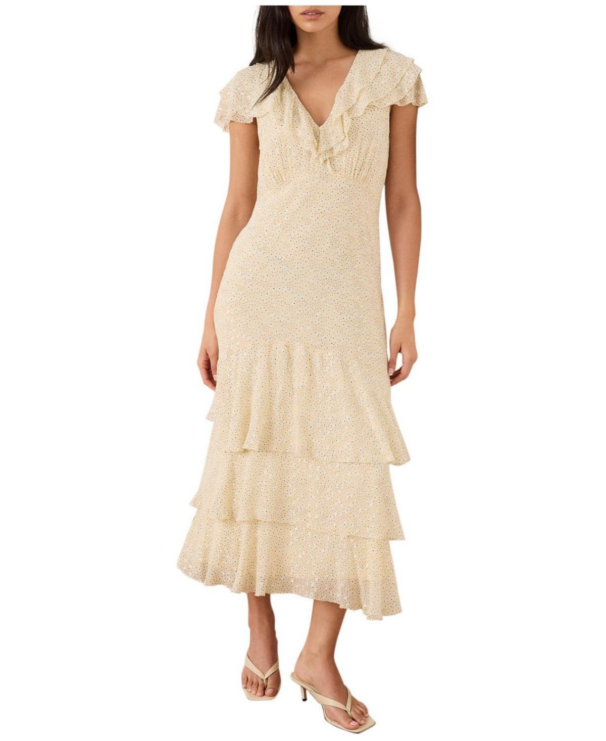 Mint Velvet Women’s Ruffle Print Midi Dress – Yellow