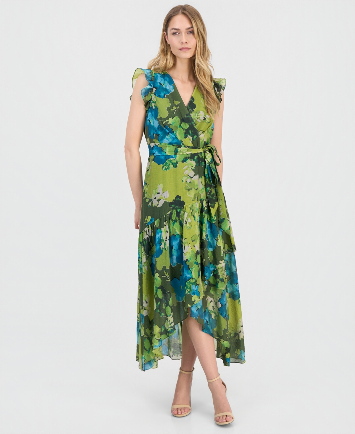 Anne Klein Women’s Floral-Print Chiffon Tie-Waist Midi Dress – IVY MULTI