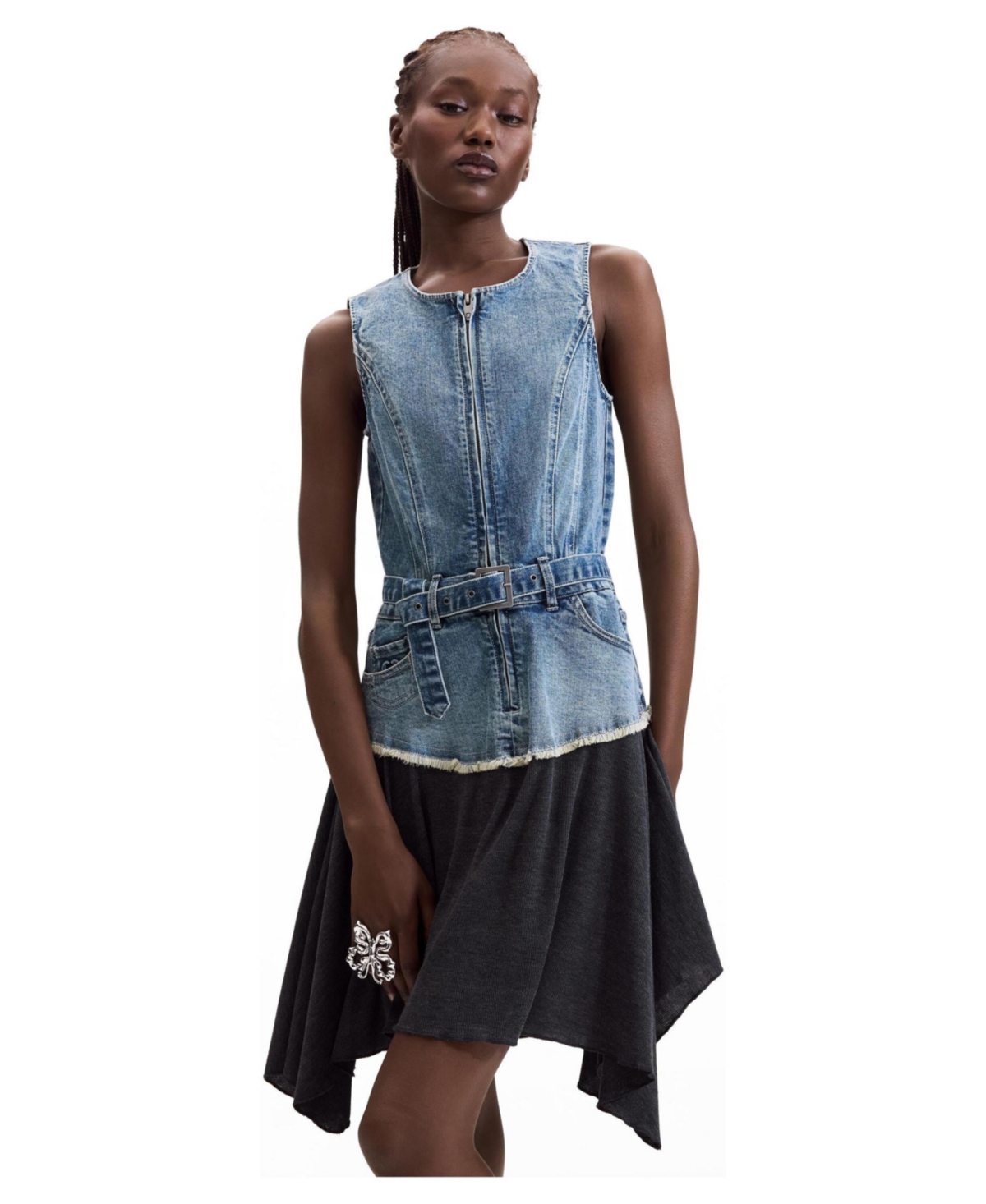 Desigual Women’s Sleeveless Asymmetrical Denim Dress – Dark blue