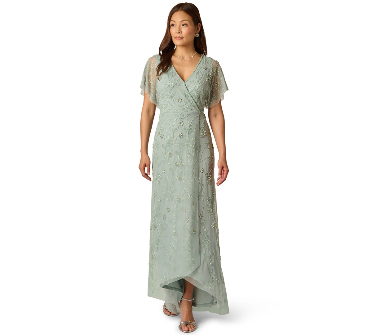 Adrianna Papell Women’s Surplice V-Neck Bead Dress – AQUA DUST Adrianna Papell Women’s Surplice V-Neck Bead Dress – AQUA DUST