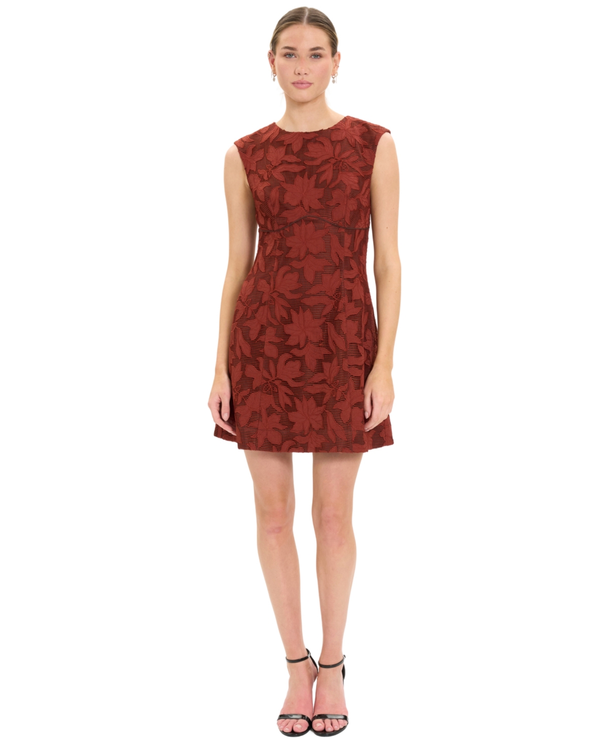 Luxely Women’s Floral Sleeveless Fit & Flare Dress – Fired Brick Luxely Women’s Floral Sleeveless Fit & Flare Dress – Fired Brick