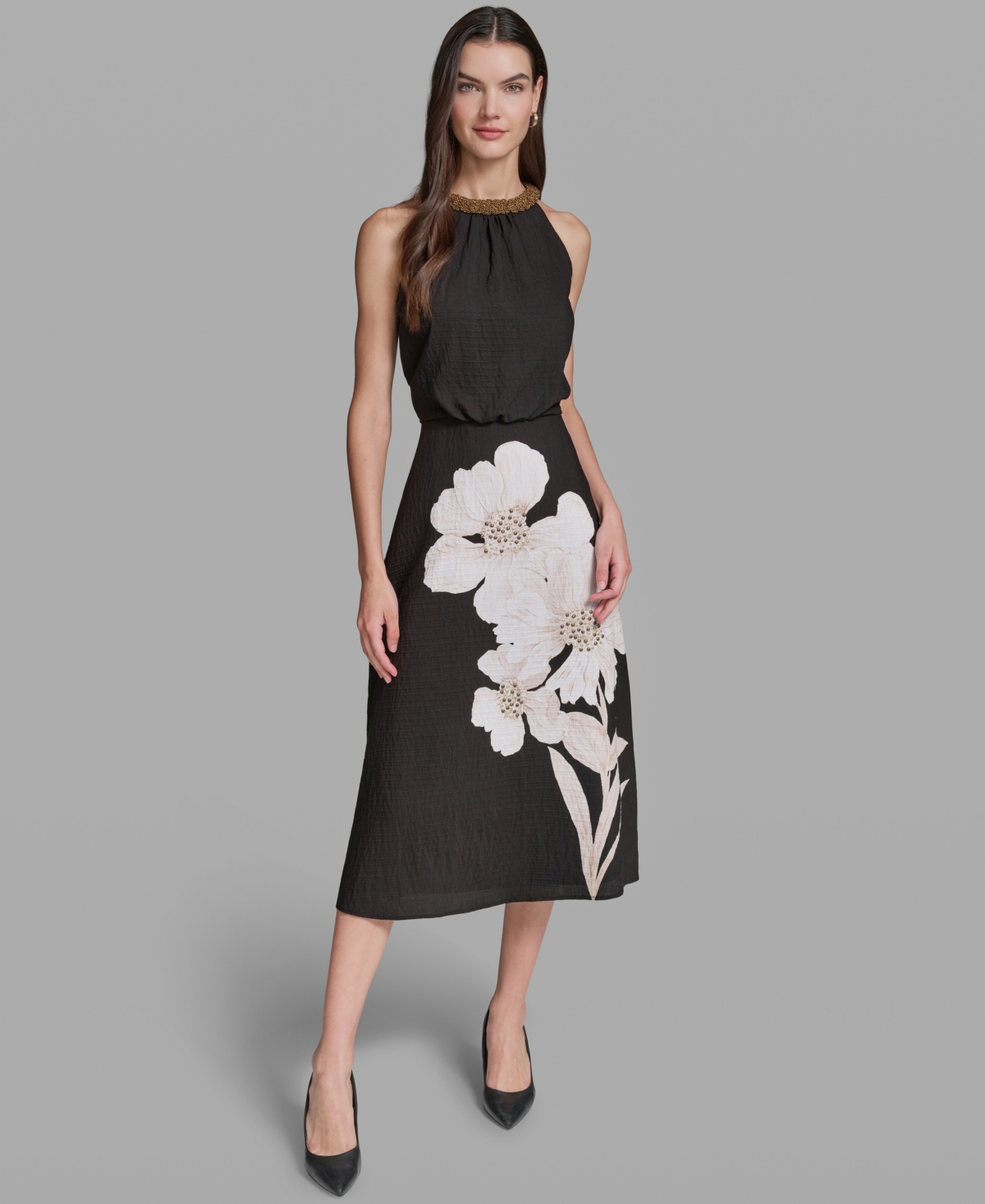 Karl Lagerfeld Paris Women’s Floral Print Halter Neck Midi Dress – Midnight Multi Karl Lagerfeld Paris Women’s Floral Print Halter Neck Midi Dress – Midnight Multi