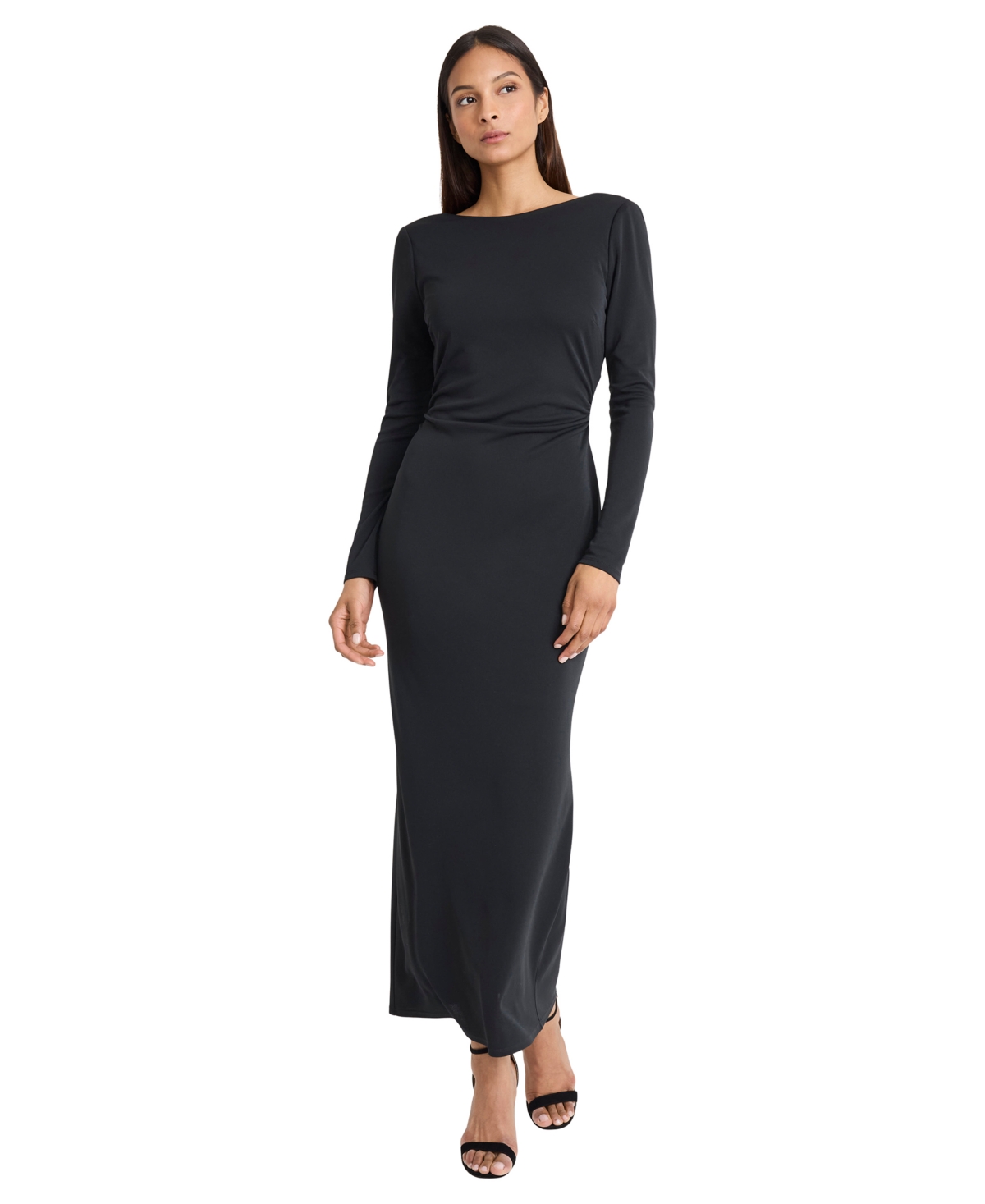 Donna Morgan Women’s Boat Neck Long-Sleeve Maxi Dress – Black