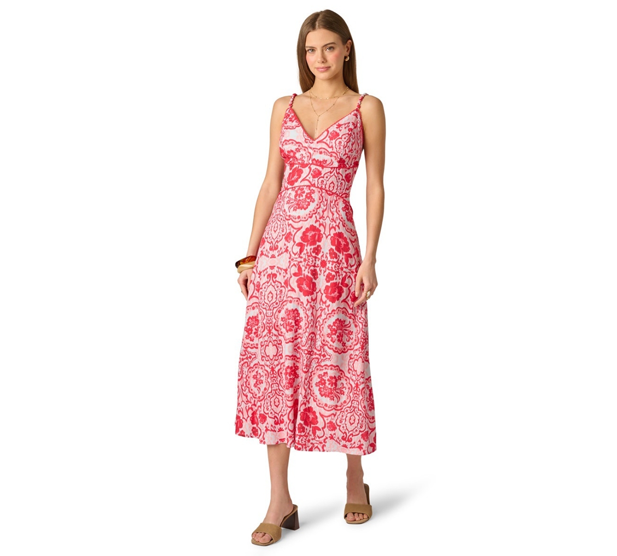 Adrianna Women’s V-Neck Midi Dress – RED/BLUE Adrianna Women’s V-Neck Midi Dress – RED/BLUE