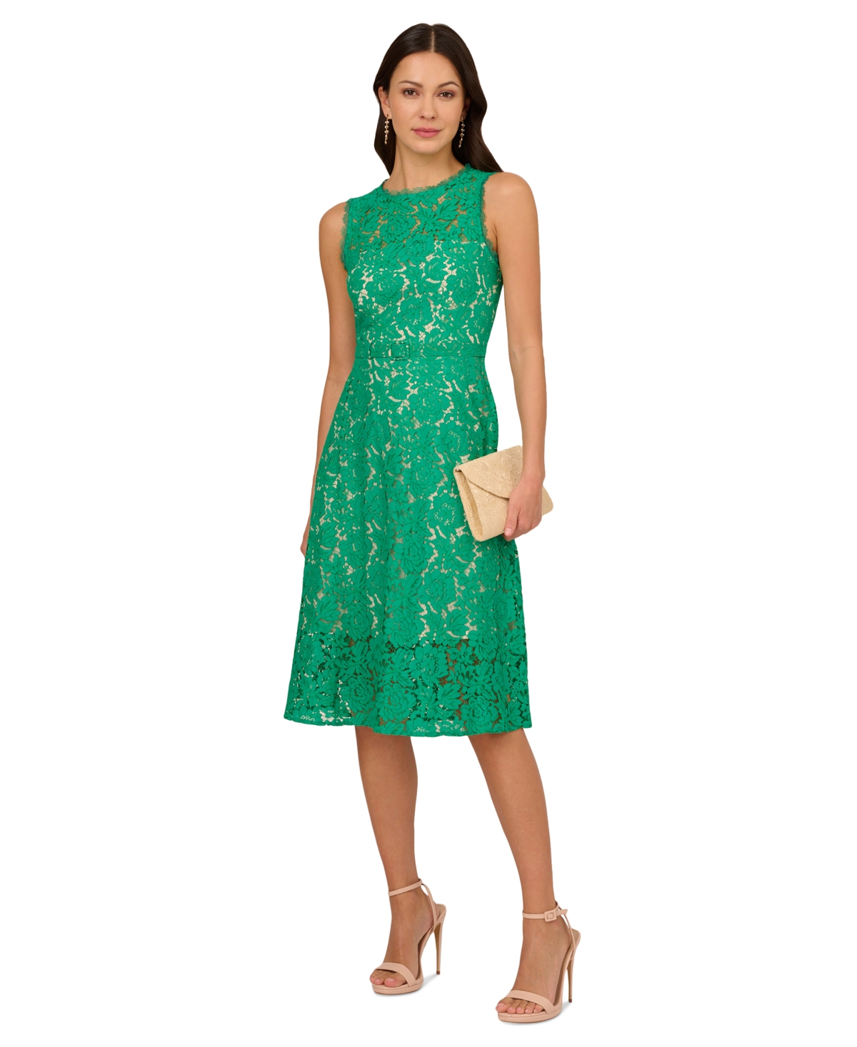 Adrianna Papell Women’s Sleeveless Lace Midi Dress – Botanical Green Adrianna Papell Women’s Sleeveless Lace Midi Dress – Botanical Green