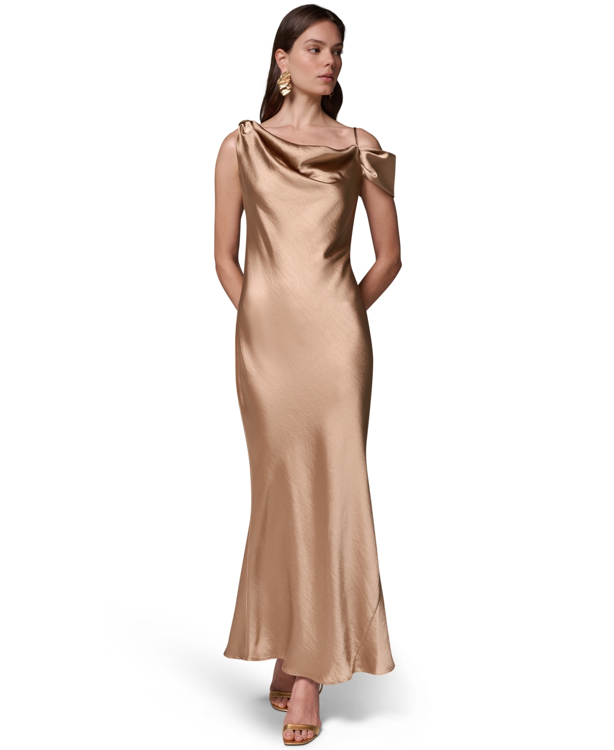 Donna Karan New York Women’s Satin Asymmetrical Cowl Neck Dress – Camel Donna Karan New York Women’s Satin Asymmetrical Cowl Neck Dress – Camel