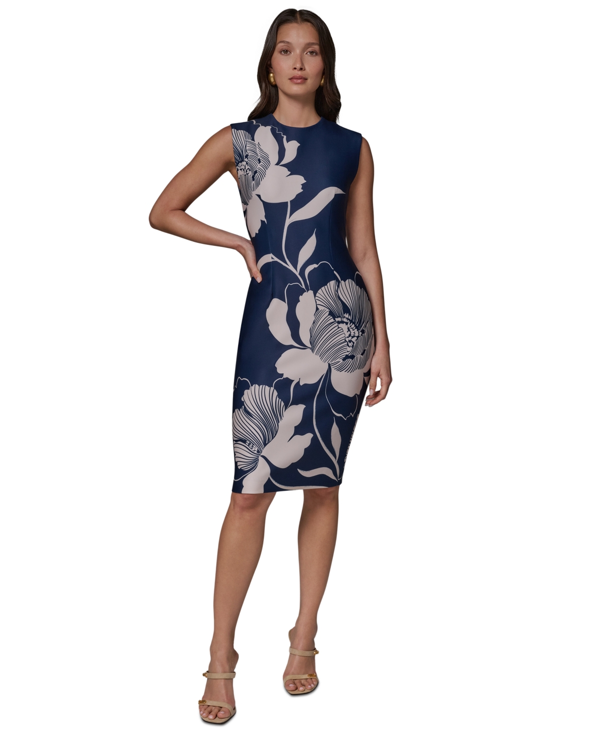 Donna Karan New York Women’s Sleeveless Floral Print Knee-Length Sheath Dress – Night Sky/Oatmilk Donna Karan New York Women’s Sleeveless Floral Print Knee-Length Sheath Dress – Night Sky/Oatmilk