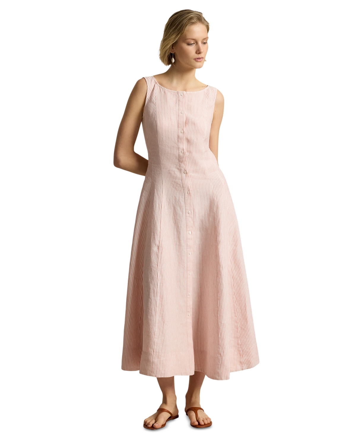 Polo Ralph Lauren Women’s Striped Fit-and-Flare Linen Midi Dress – Dr Mauve White Polo Ralph Lauren Women’s Striped Fit-and-Flare Linen Midi Dress – Dr Mauve White