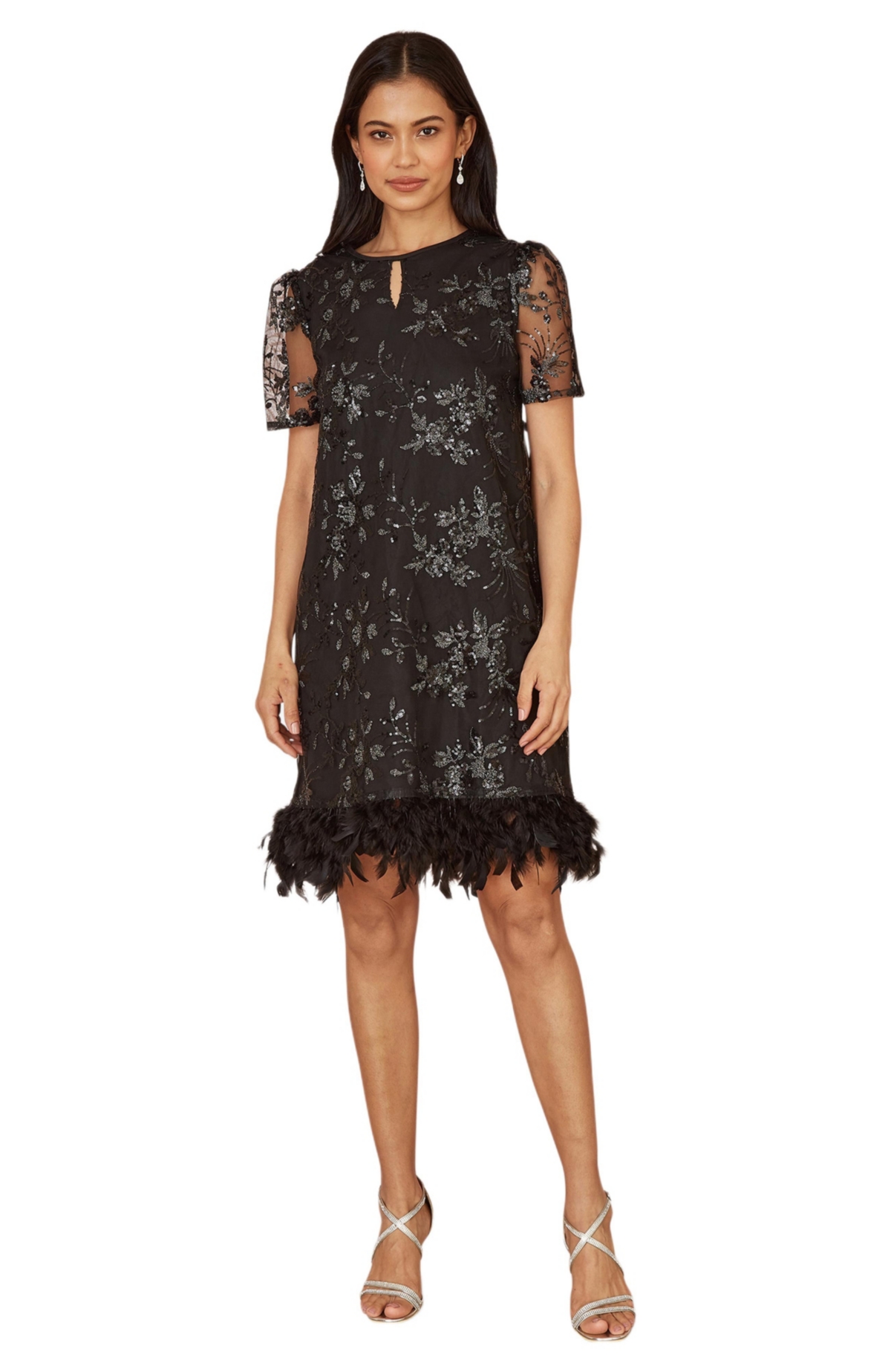 Yumi Women’s Sequin Embellished Floral Tunic Dress – Black Yumi Women’s Sequin Embellished Floral Tunic Dress – Black