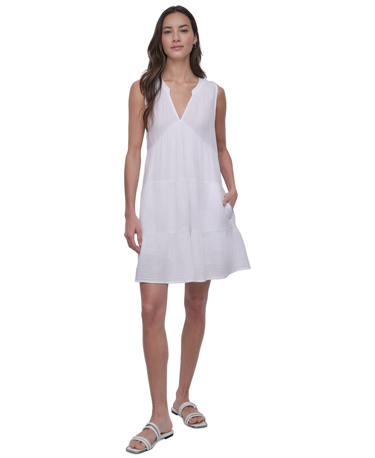 Dkny Jeans Women’s Cotton Gauze Sleeveless Mini Dress – White Dkny Jeans Women’s Cotton Gauze Sleeveless Mini Dress – White