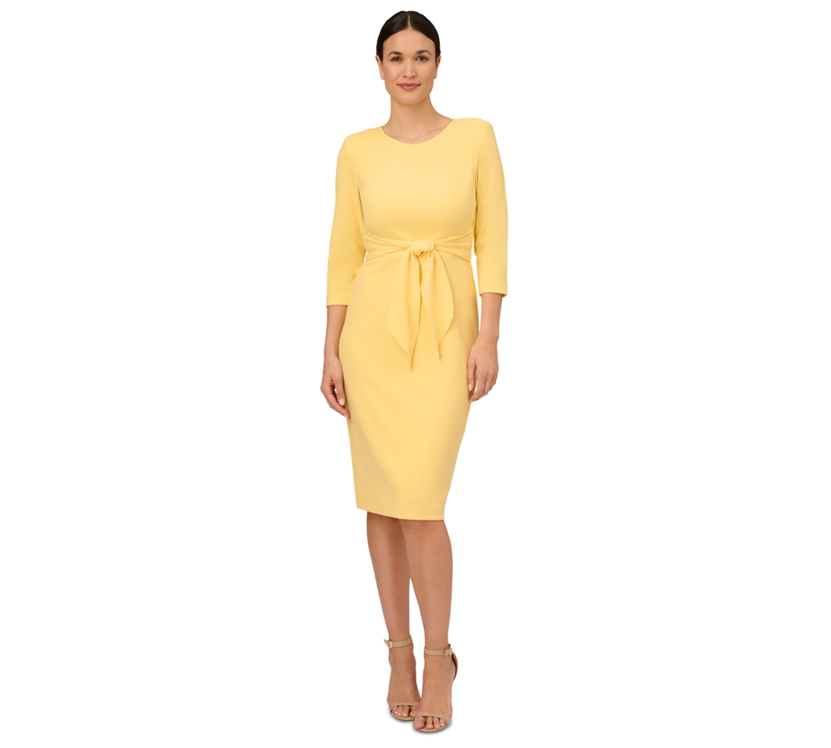 Adrianna Papell Women’s Crepe Tie-Waist 3/4-Sleeve Sheath Dress – Warm Sun Adrianna Papell Women’s Crepe Tie-Waist 3/4-Sleeve Sheath Dress – Warm Sun