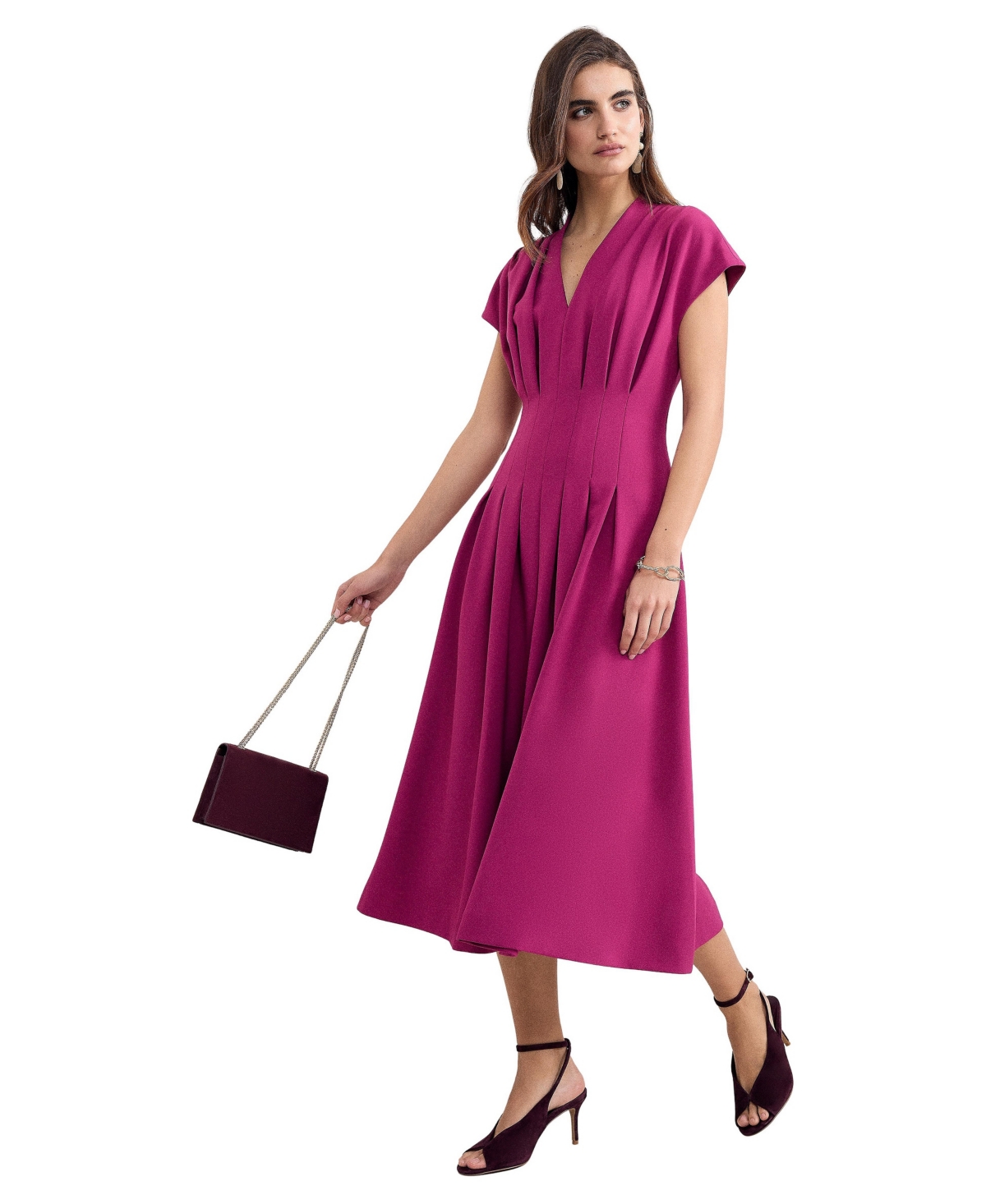 Phase Eight Women’s Hanna Pleated V-Neck Midi Dress – Fuchsia Phase Eight Women’s Hanna Pleated V-Neck Midi Dress – Fuchsia