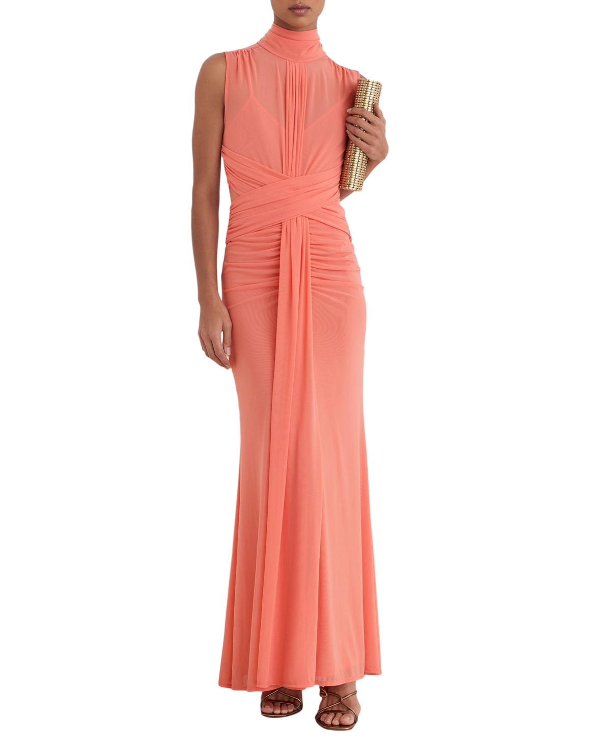 Reiss Women’s Starla Sheer Ruched Sleeveless Maxi Dress – Coral Oran Reiss Women’s Starla Sheer Ruched Sleeveless Maxi Dress – Coral Oran