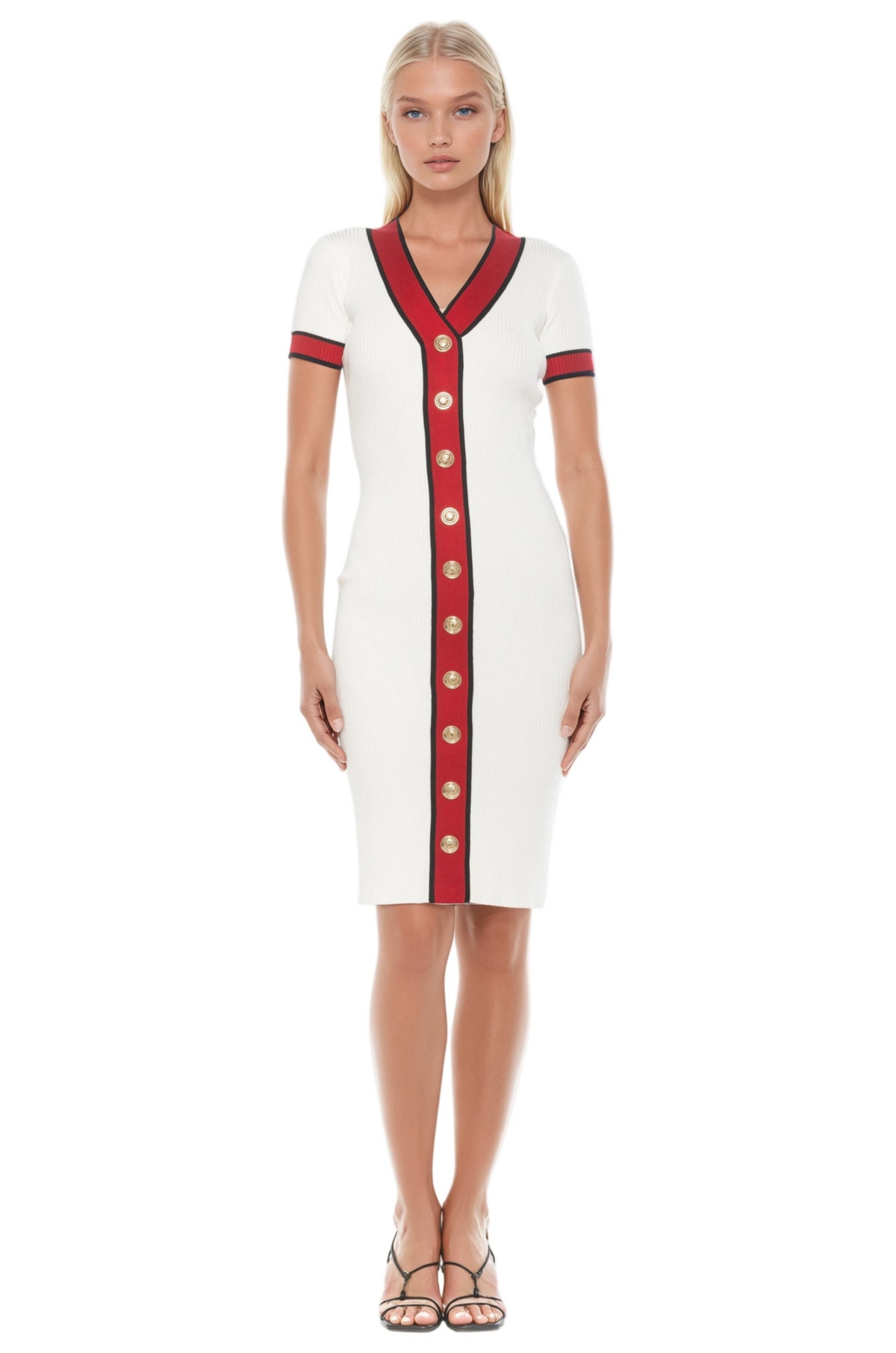 Alexia Admor Women’s Otto V Neck Ribbed Knit Dress – Ivory