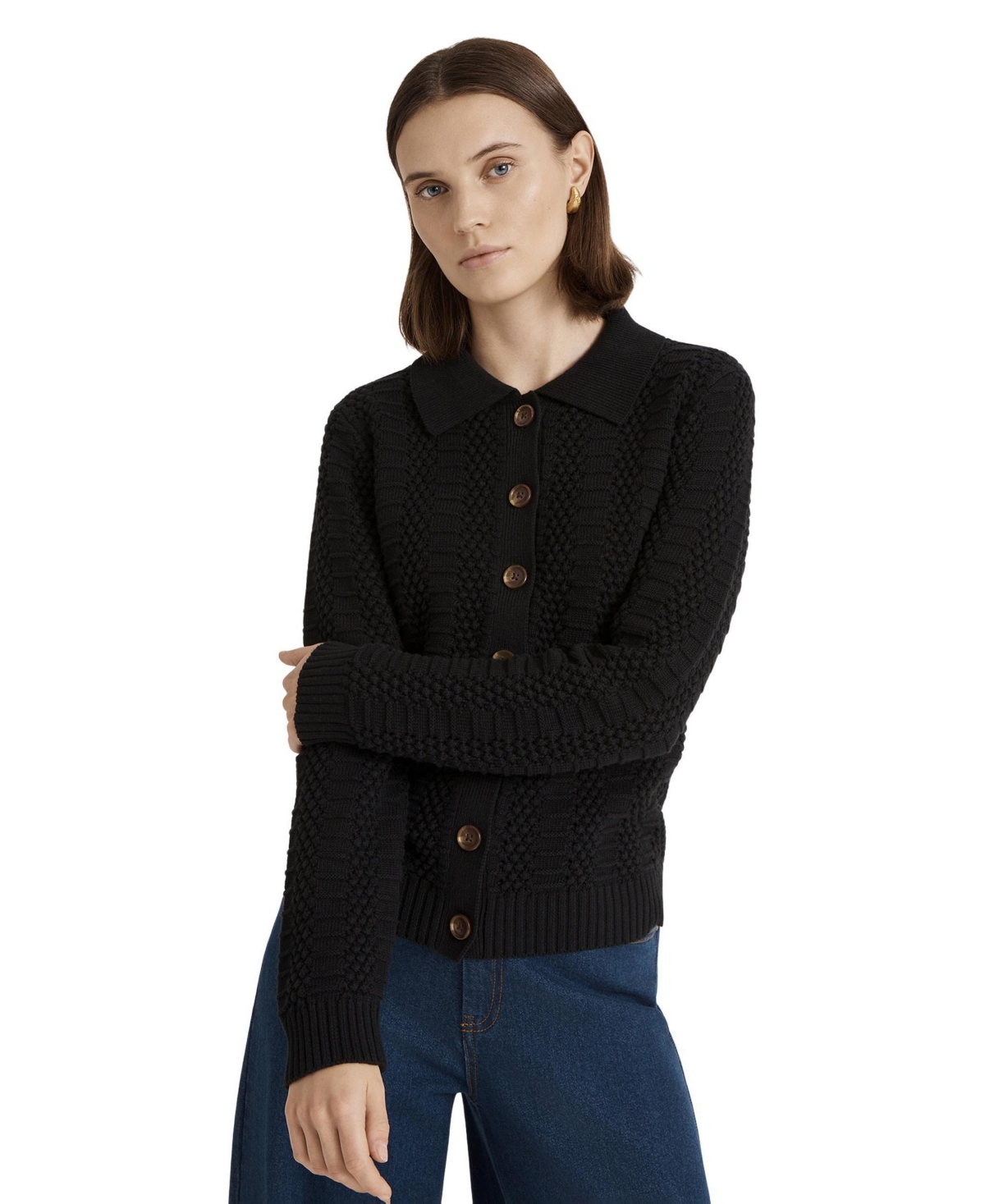 Finery London Women’s Emlyn Cotton Knitted Collared Cardigan – Black