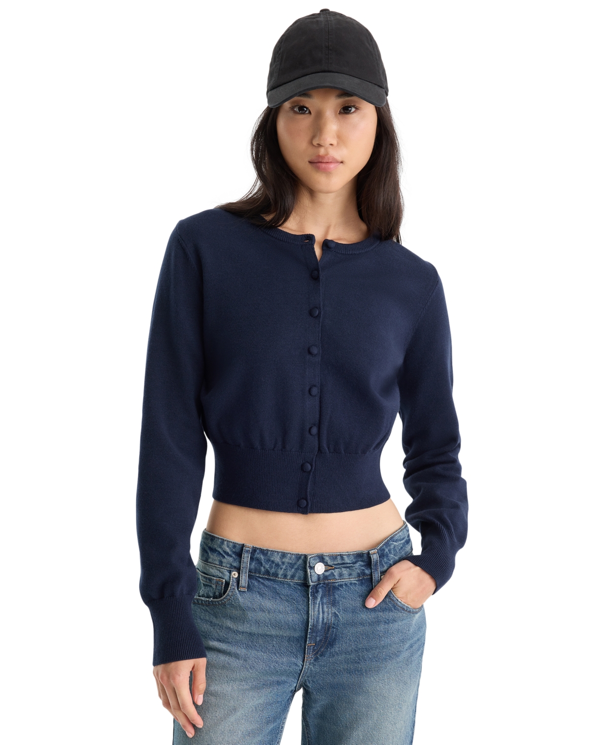 Good American Women’s Fine Knit Crewneck Cardigan – New Navy Good American Women’s Fine Knit Crewneck Cardigan – New Navy
