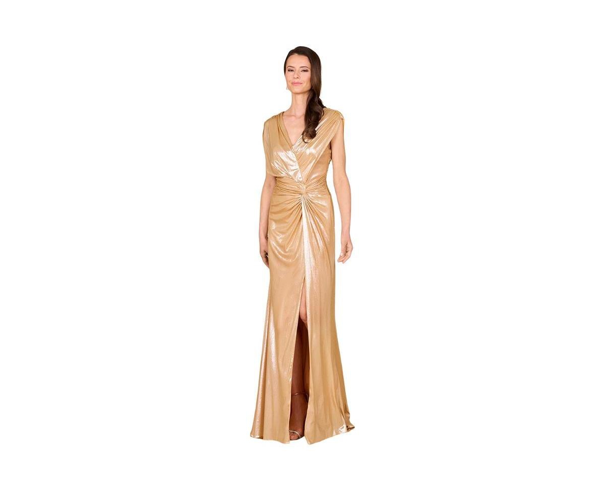 Lara Women’s V-Neck Metallic Dress with Slit – Champagne