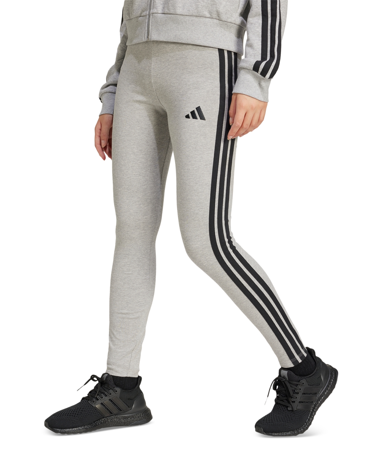 adidas Women’s Slim-Fit Full-Length High-Rise Leggings – Medium Grey Heather/Black