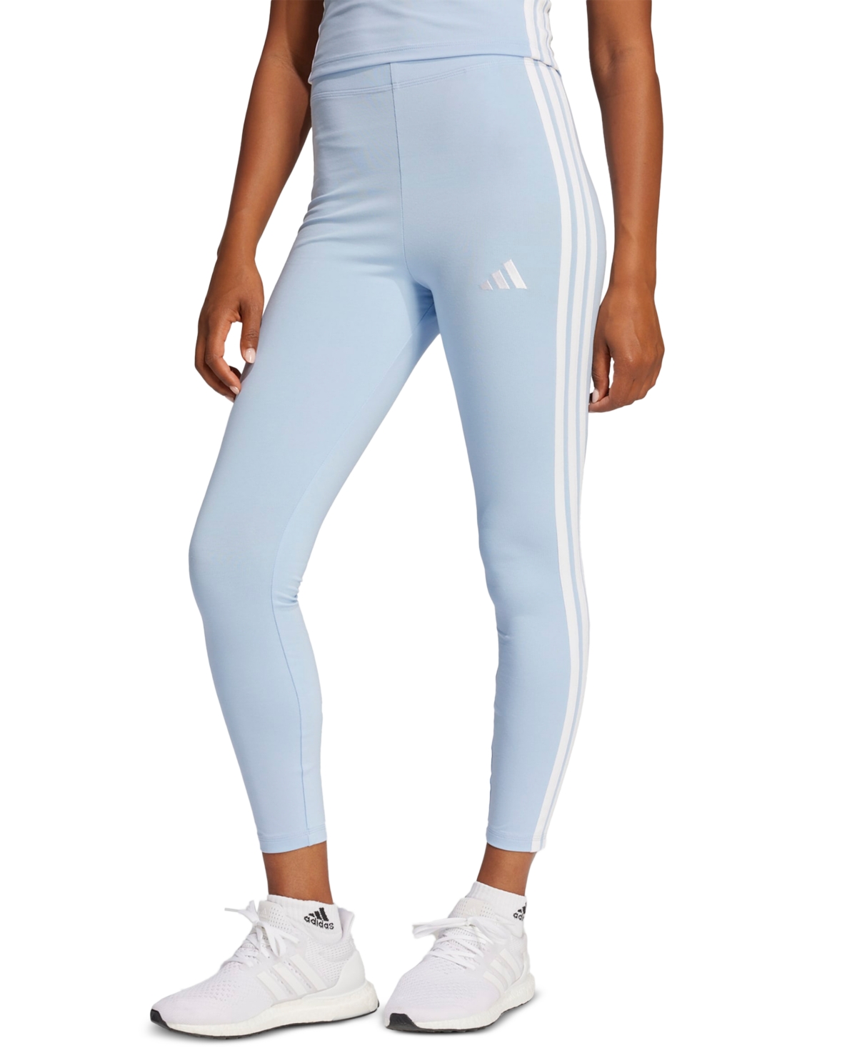 adidas Women’s Slim-Fit Full-Length High-Rise Leggings – Glow Blue/white adidas Women’s Slim-Fit Full-Length High-Rise Leggings – Glow Blue/white