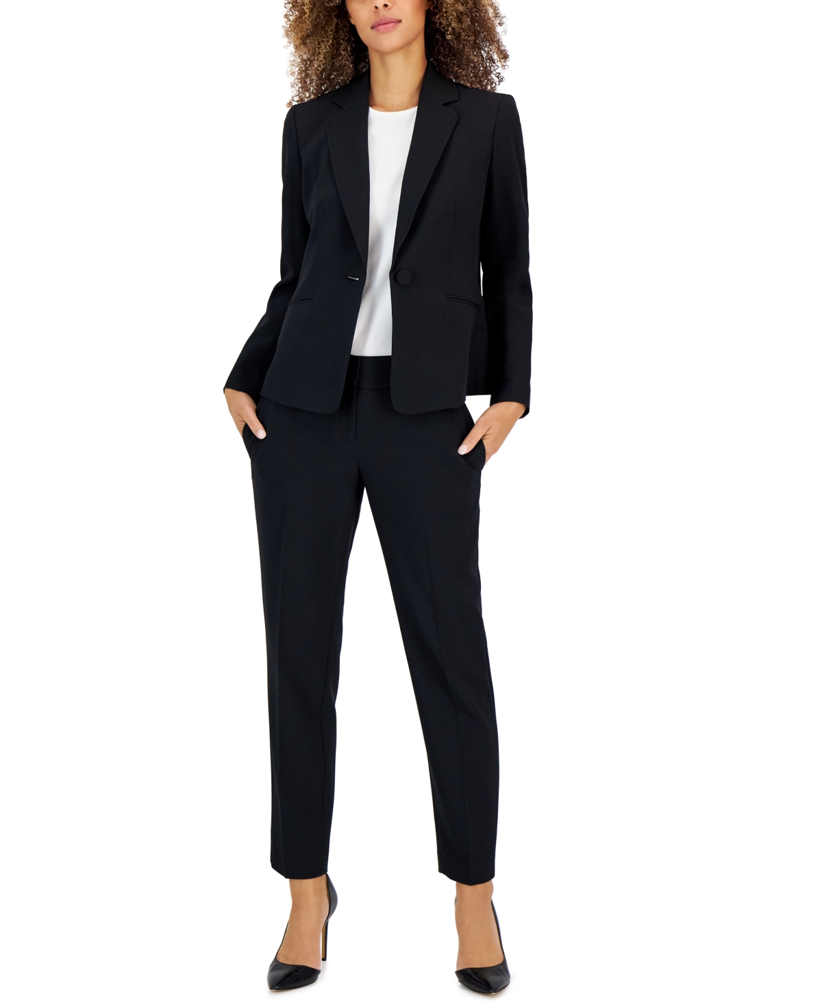 Le Suit Women’s Crepe One-Button Pantsuit Set – Black Le Suit Women’s Crepe One-Button Pantsuit Set – Black