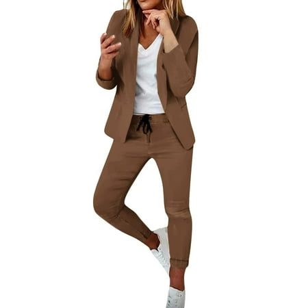 UPPADA 2 Piece Set for Women Dressy Two Piece Sets Long Pants Suits Dressy Business Casual Outfits Professional Blazer Pantsuits Set Work Office Coffee XXL UPPADA 2 Piece Set for Women Dressy Two Piece Sets Long Pants Suits Dressy Business Casual Outfits Professional Blazer Pantsuits Set Work Office Coffee XXL