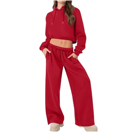 Amkhujs Sizes S-XXL Full Length Pants Women S Winter Solid Color Printed Long-Sleeved Round Neck Pullover Top Pantsuit Gifts for Family Red Amkhujs Sizes S-XXL Full Length Pants Women S Winter Solid Color Printed Long-Sleeved Round Neck Pullover Top Pantsuit Gifts for Family Red