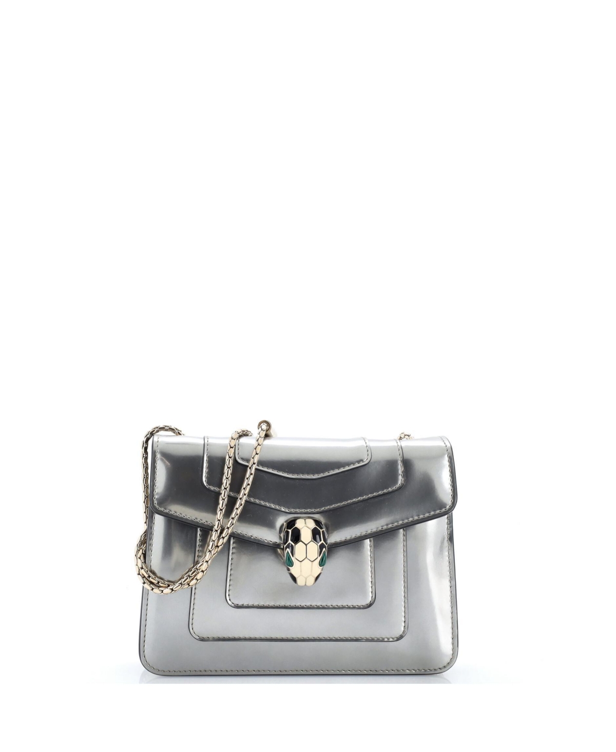 Pre-Owned Bvlgari Small Serpenti Forever Square Shoulder Bag Metallic Leather – Silver