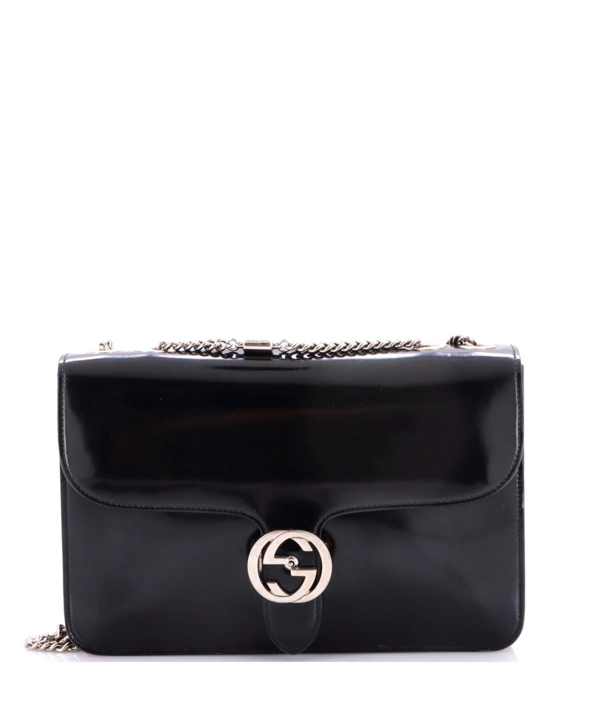 Pre-Owned Gucci Medium Interlocking Shoulder Bag Patent – Black