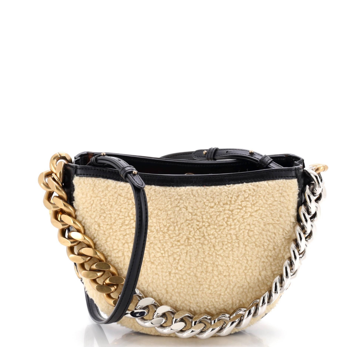 Pre-Owned Stella McCartney Small Frayme Shoulder Bag Faux Shearling and Faux Leather – Natural