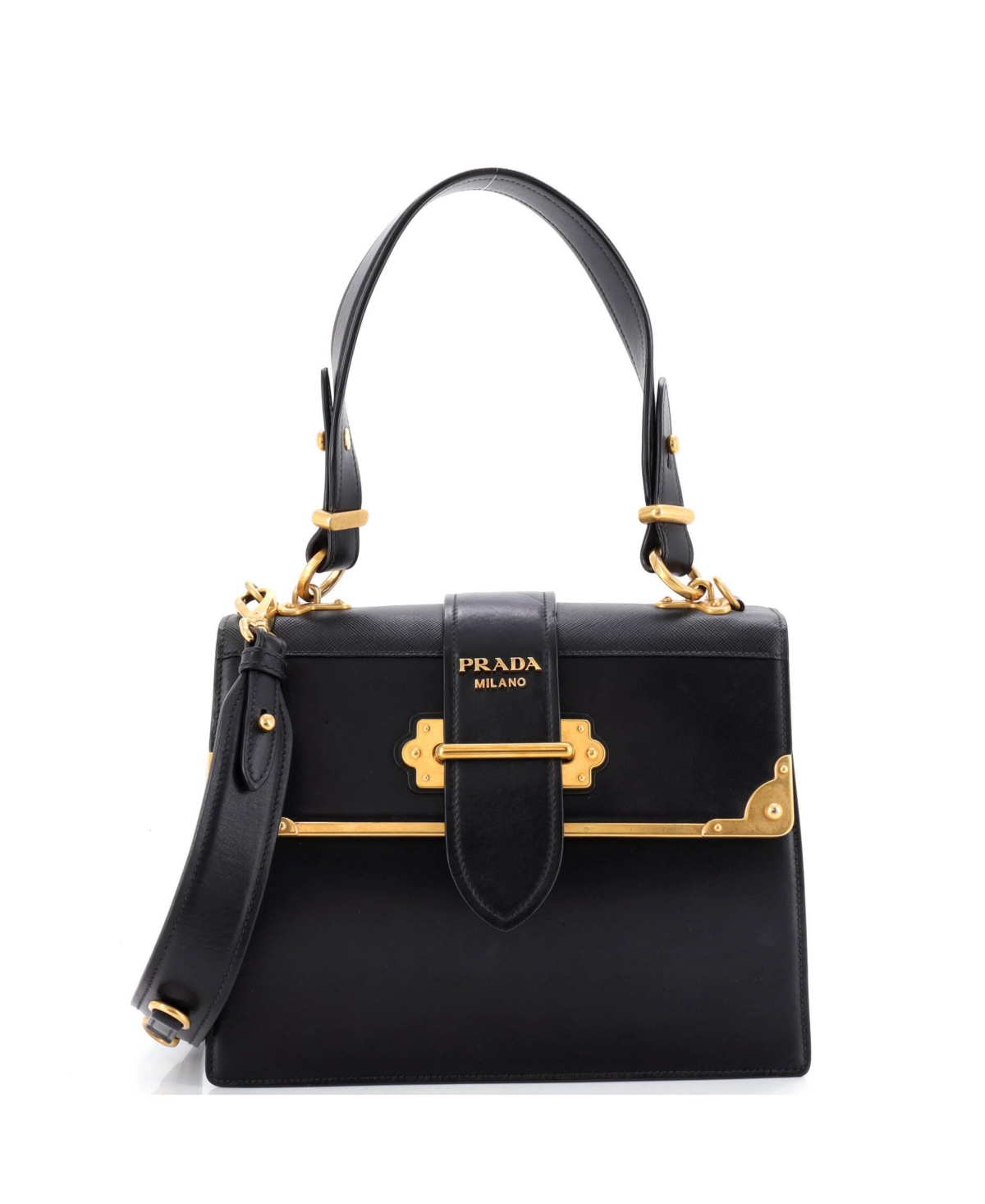 Pre-Owned Prada Medium Cahier Convertible Shoulder Bag City Calf and Saffiano – Black
