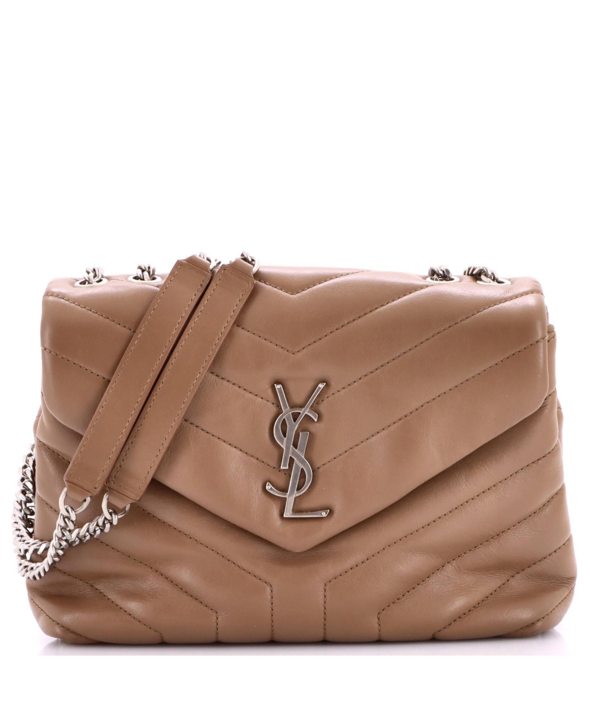Pre-Owned Saint Laurent Small Loulou Shoulder Bag Matelasse Chevron Leather – Natural