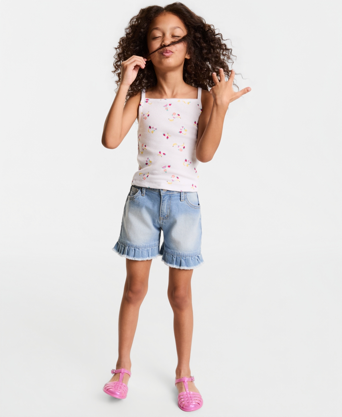 Epic Threads Girls’ 5-20 Ruffle-Hem Denim Midi Shorts, Macy’s Exclusive – Sailor Wash