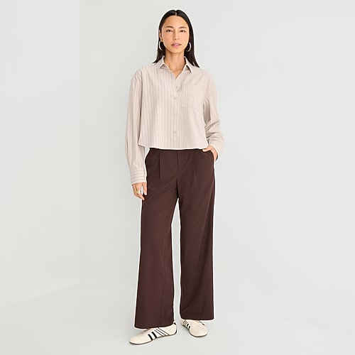 Stylus Womens Straight High Rise Trouser, Small Short, Brown Stylus Womens Straight High Rise Trouser, Small Short, Brown